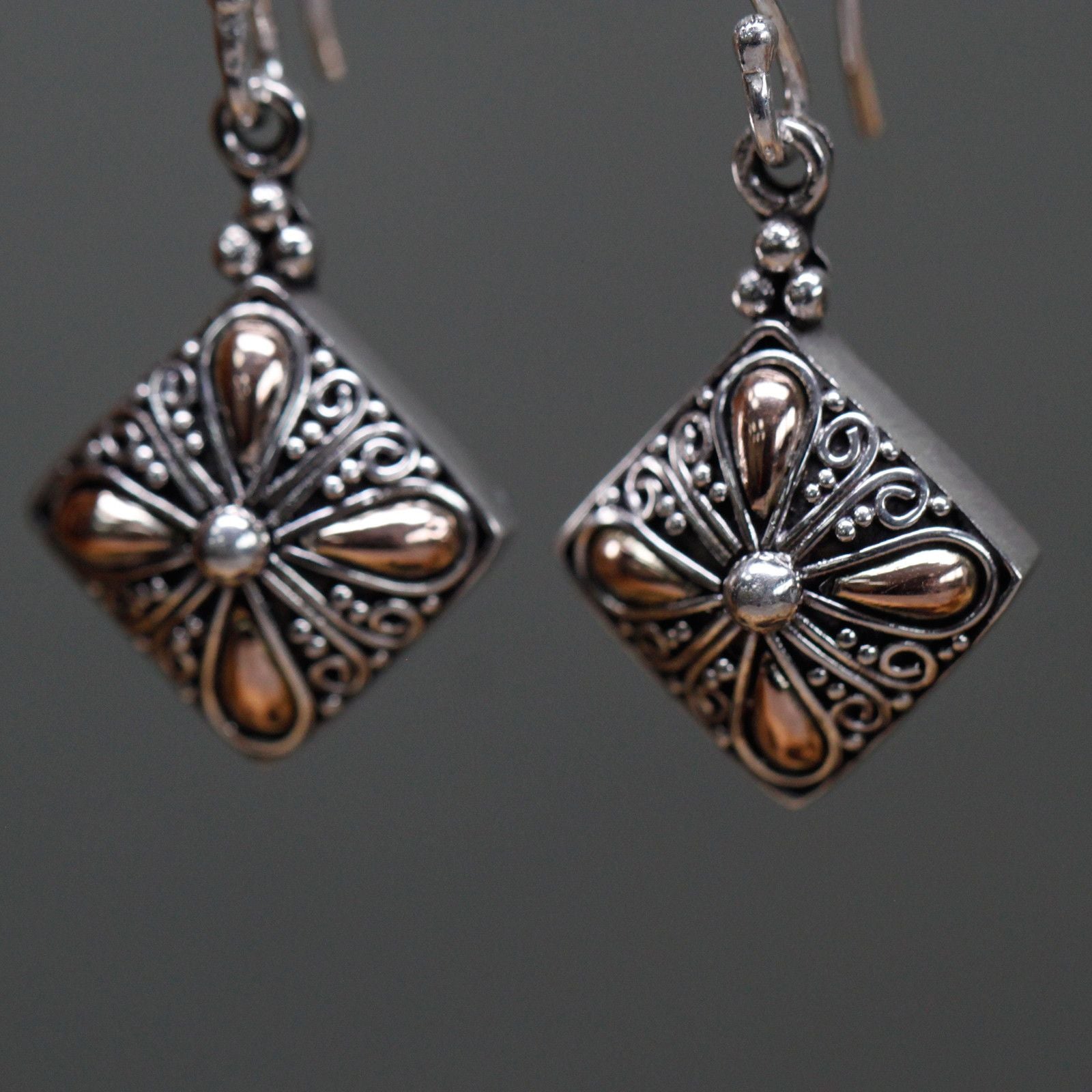 Square Drop Silver and Gold Earrings