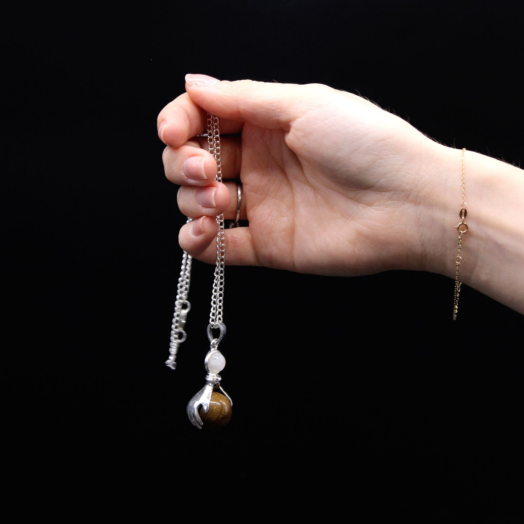 Tiger Eye Healing Hands Gemstone Pendant