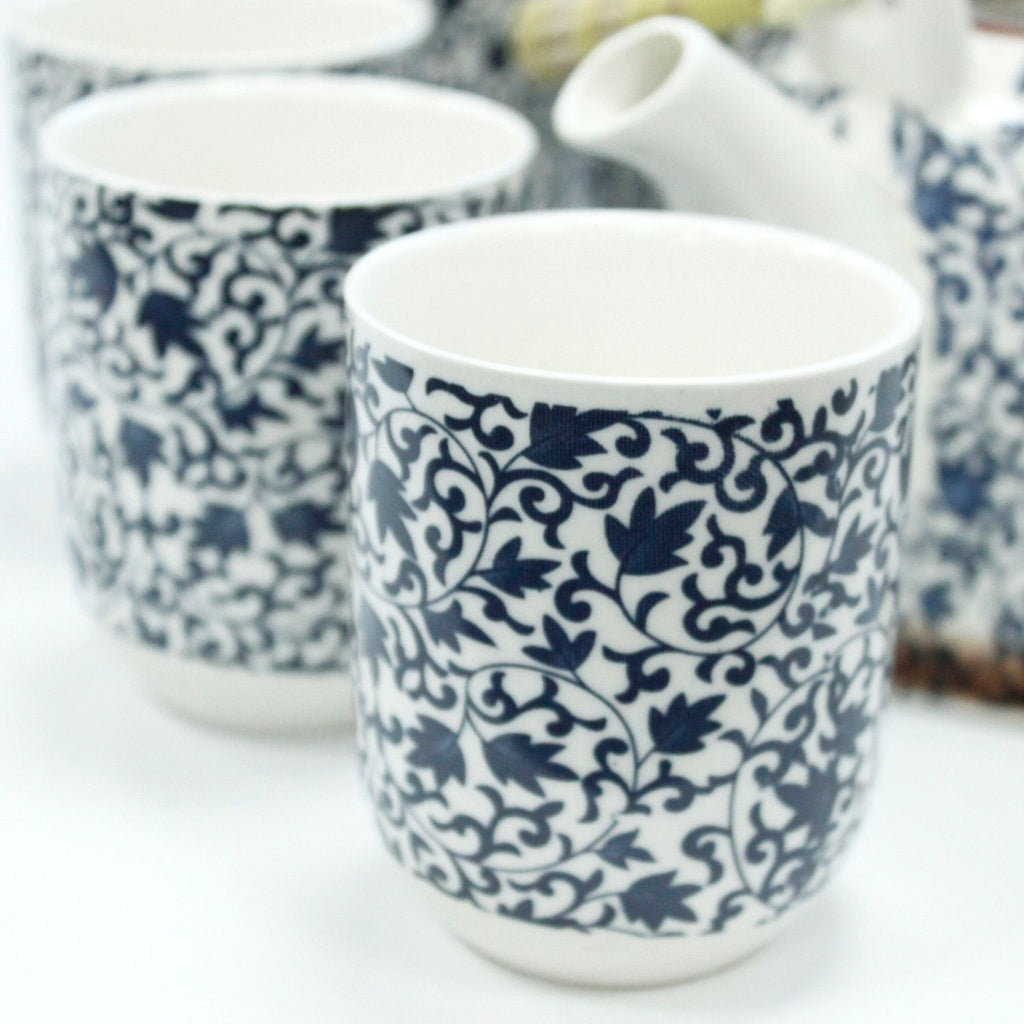 Blue Pattern Herbal Teapot Set With Six Cups