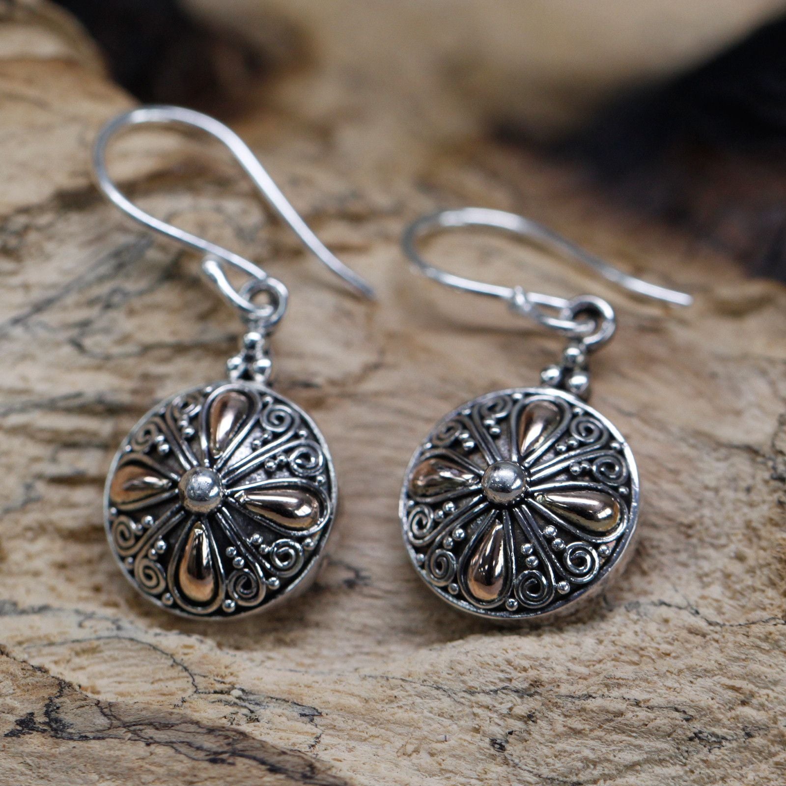 Gold And Silver Classic Round Drop Earrings