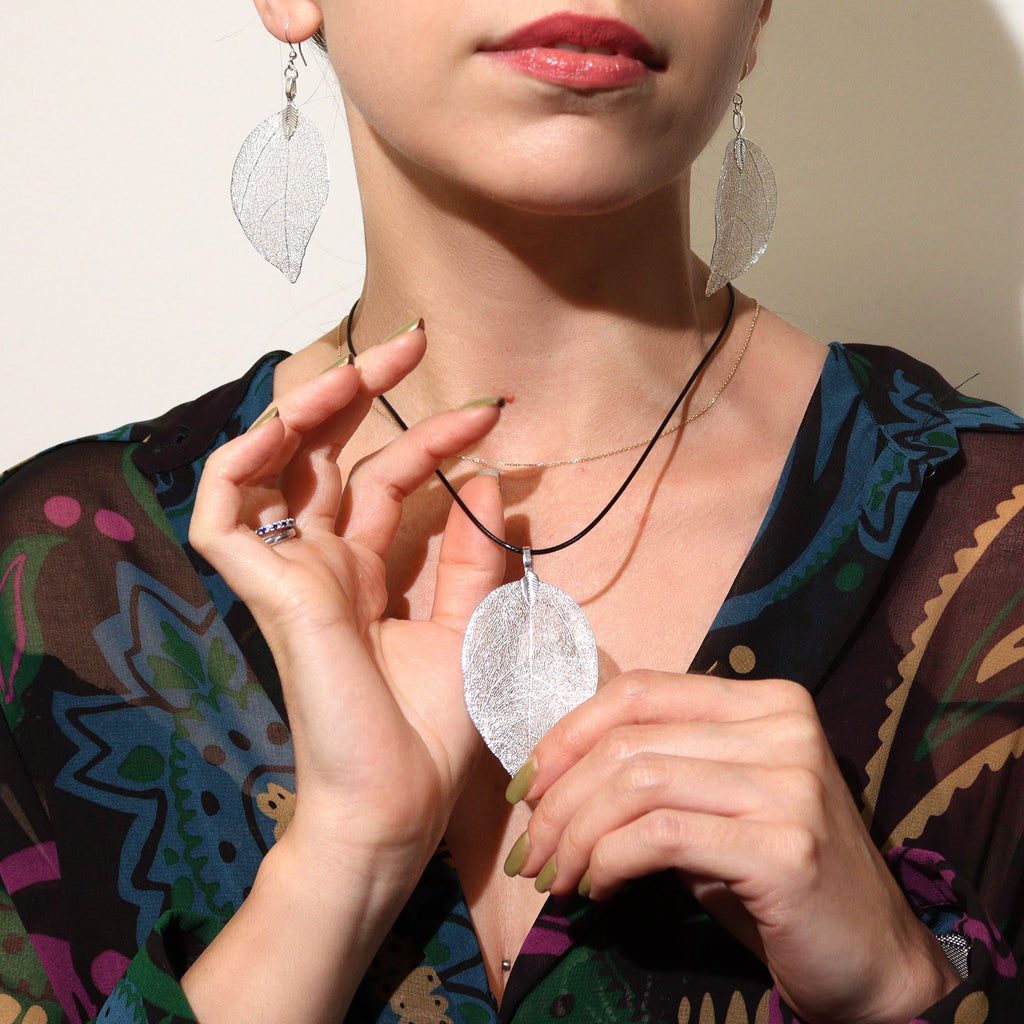 Silver Bravery Leaf Drop Earrings