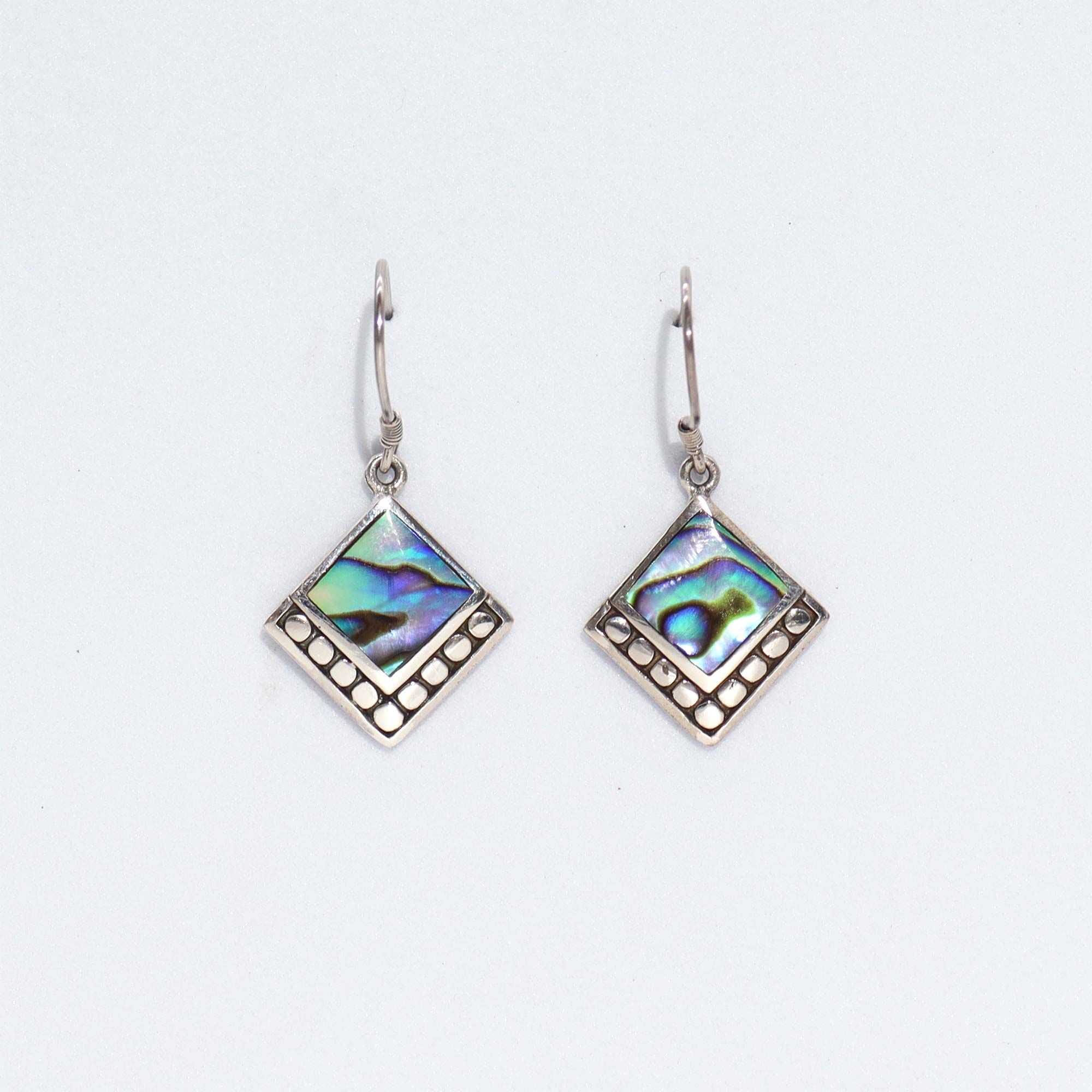 Abalone Square Dot Shell And Silver Earrings