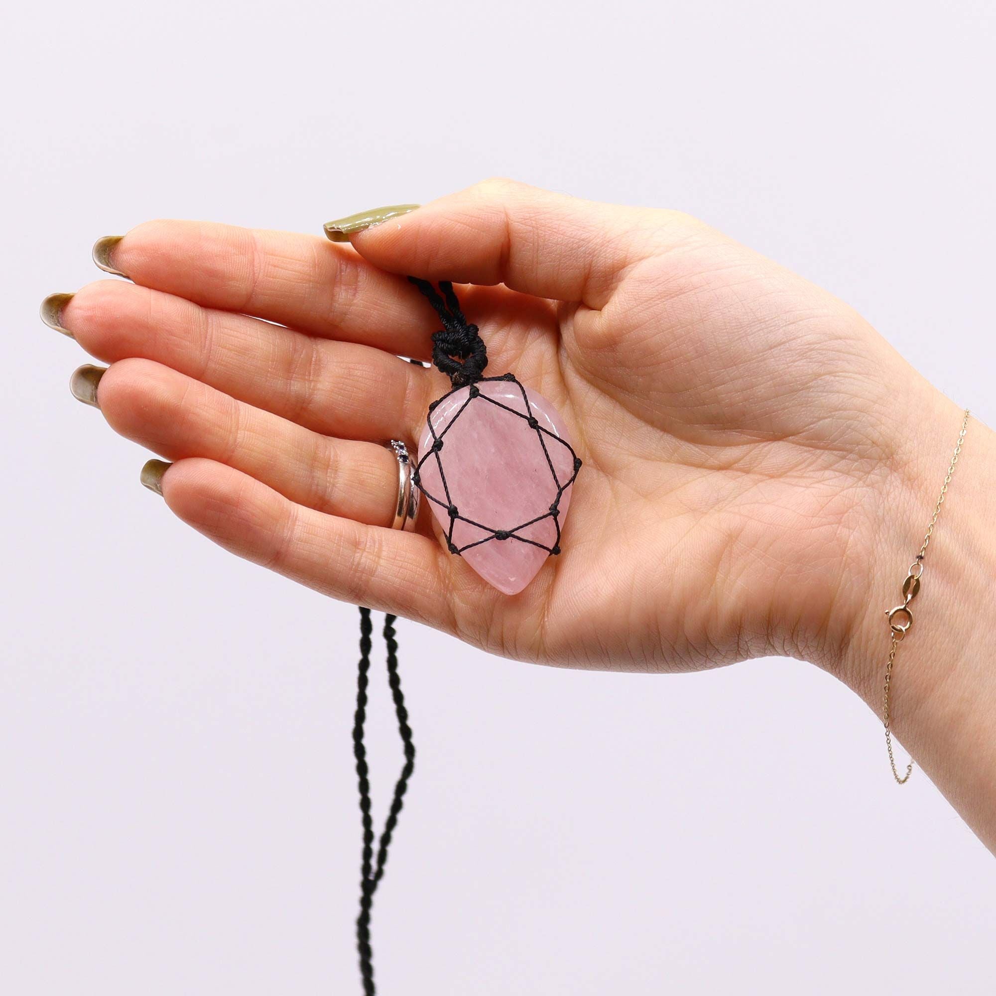 Rose Quartz Laced Gemstone Teardrop Pendant
