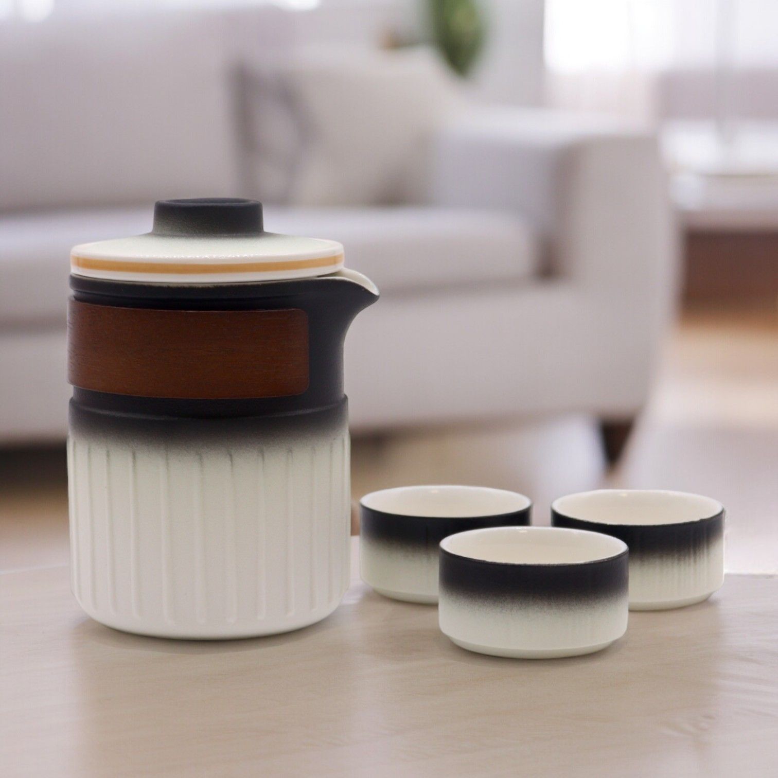 Travel Ceramic Teapot Set With Three Cups