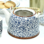 Blue Pattern Herbal Teapot Set With Six Cups