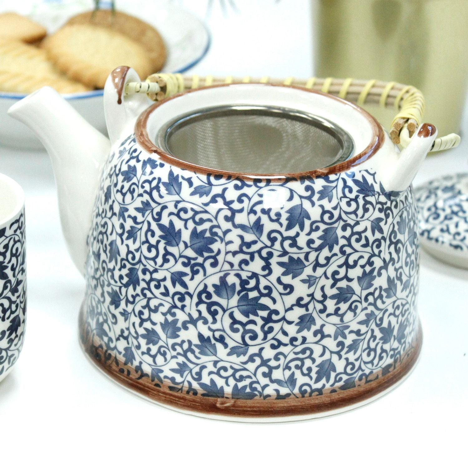 Blue Pattern Herbal Teapot Set With Six Cups