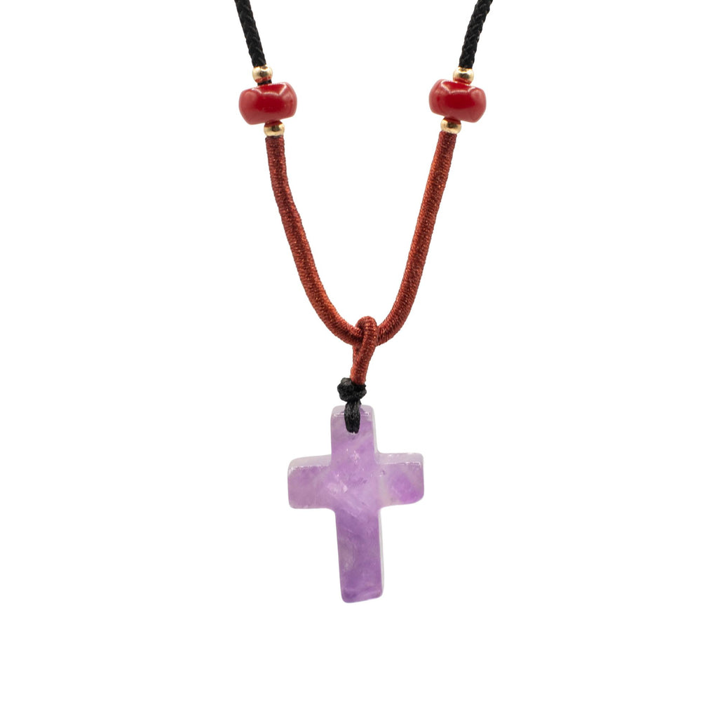 Amethyst Cross Cord Gemstone Necklace