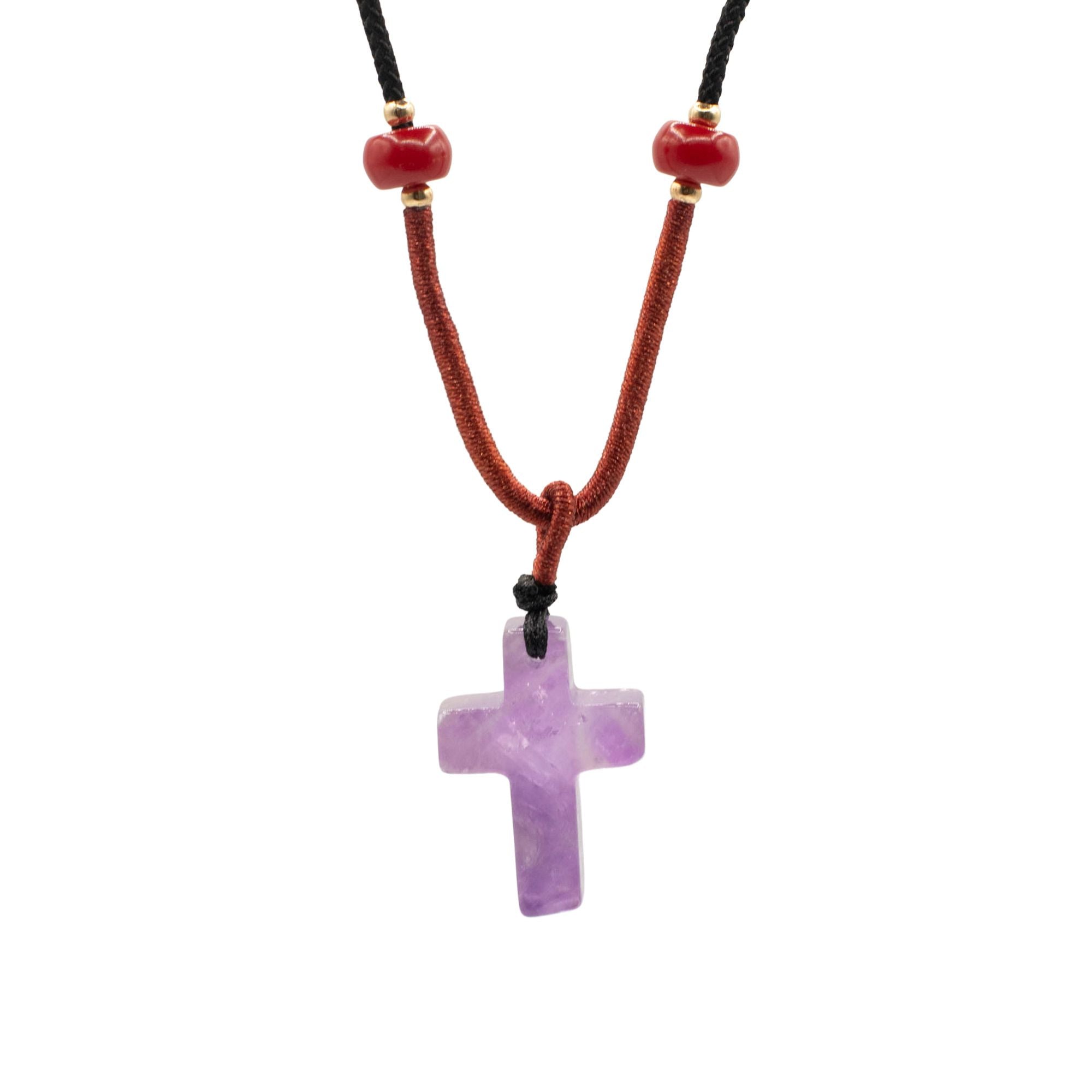 Amethyst Cross Cord Gemstone Necklace