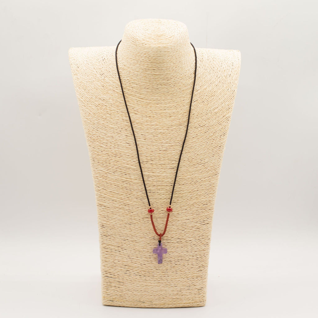 Amethyst Cross Cord Gemstone Necklace