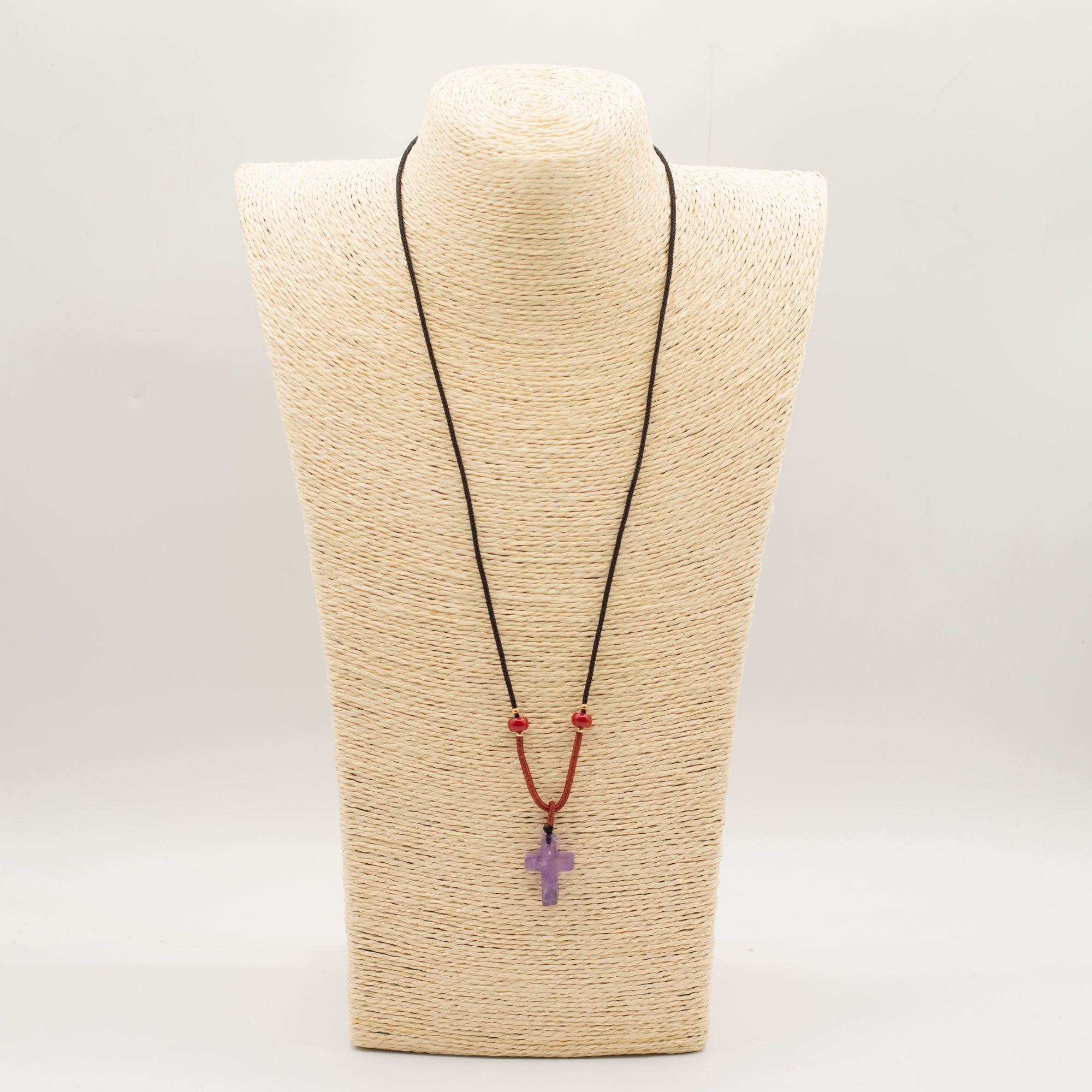 Amethyst Cross Cord Gemstone Necklace