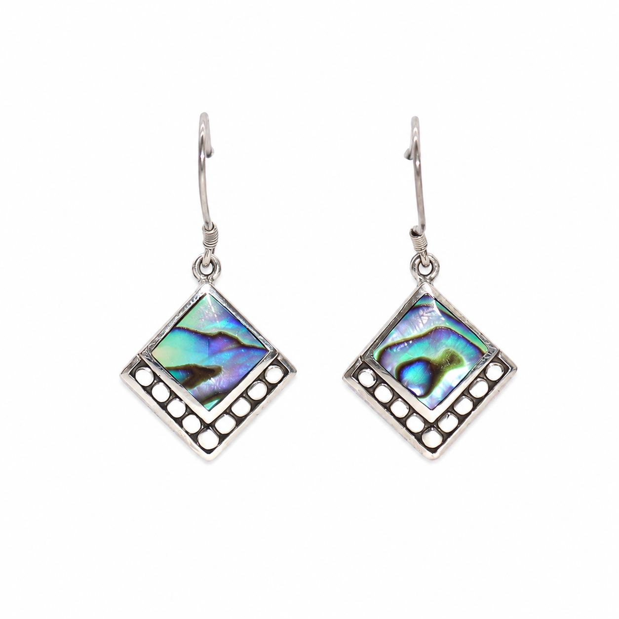 Abalone Square Dot Shell And Silver Earrings