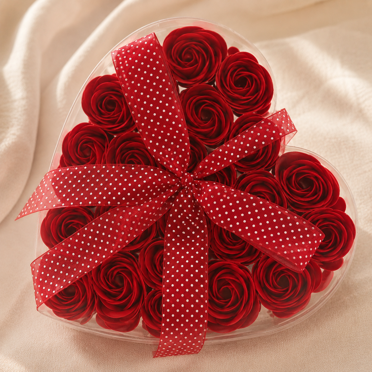 Set of 24 Soap Flower Heart Box - Red Roses