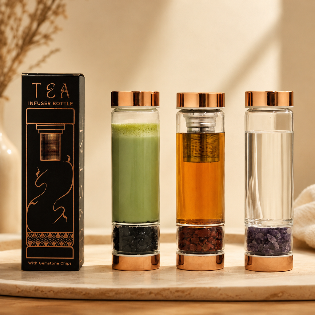 Onyx Crystal Glass Tea Infuser Bottle - Rose Gold