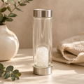 Cleansing Clear Quartz Crystal Infused Glass Water Bottle - Chips