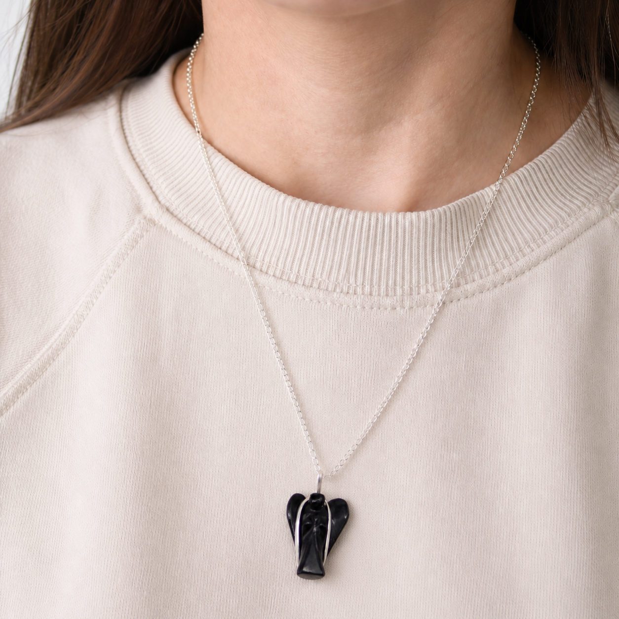 Black Agate Guardian Angel Gemstone Pendant