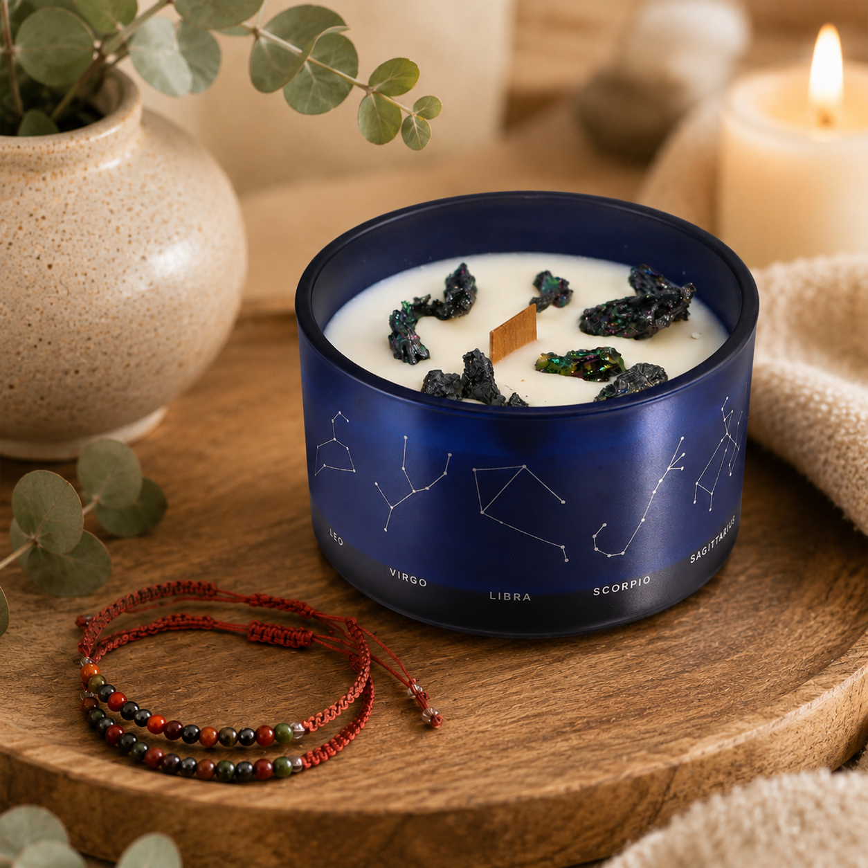 Zodiac Crystal Candle with Gemstone Bracelet - Aries