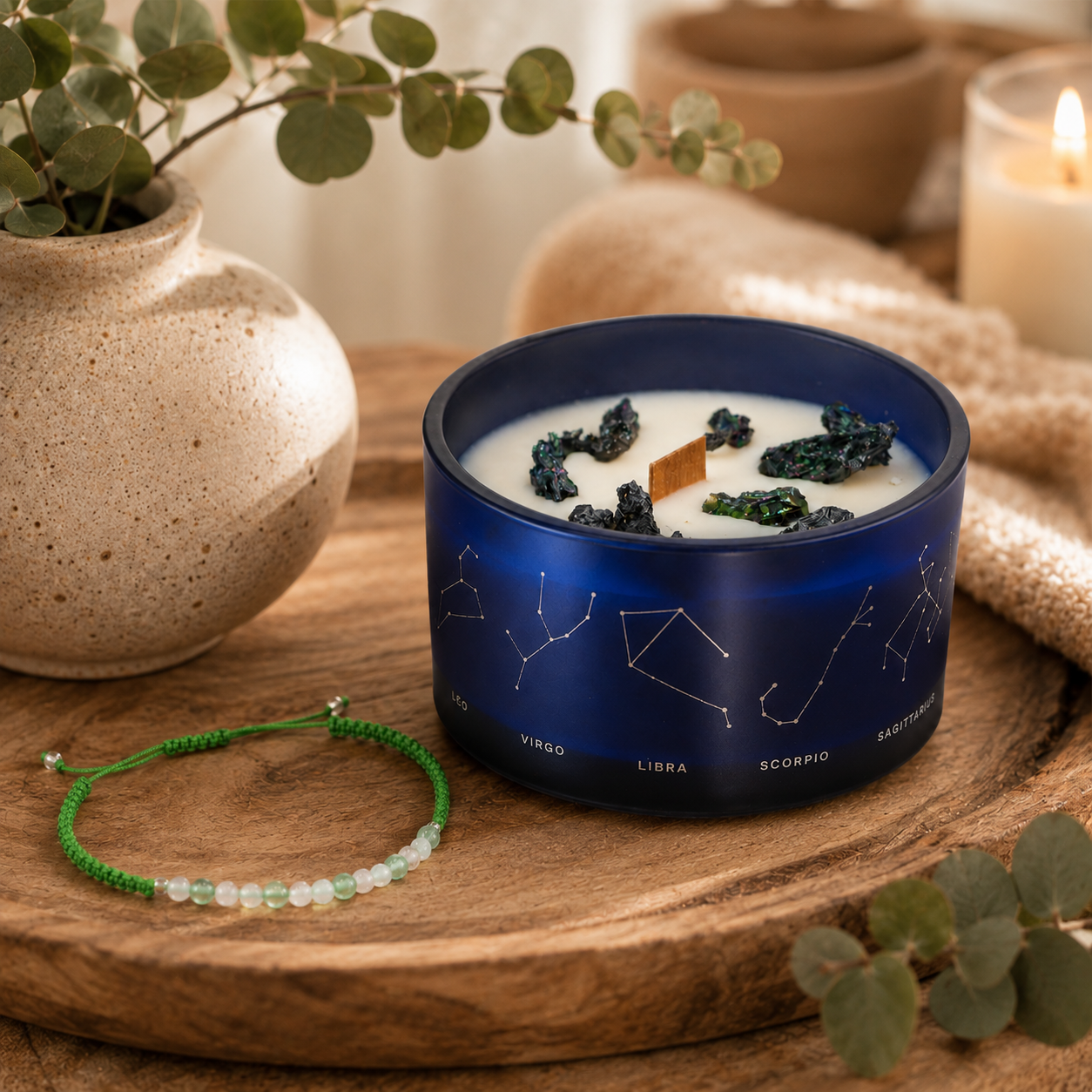 Zodiac Crystal Candle with Gemstone Bracelet - Libra