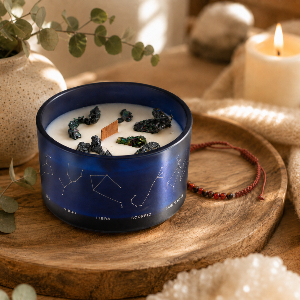 Zodiac Crystal Candle with Gemstone Bracelet - Leo