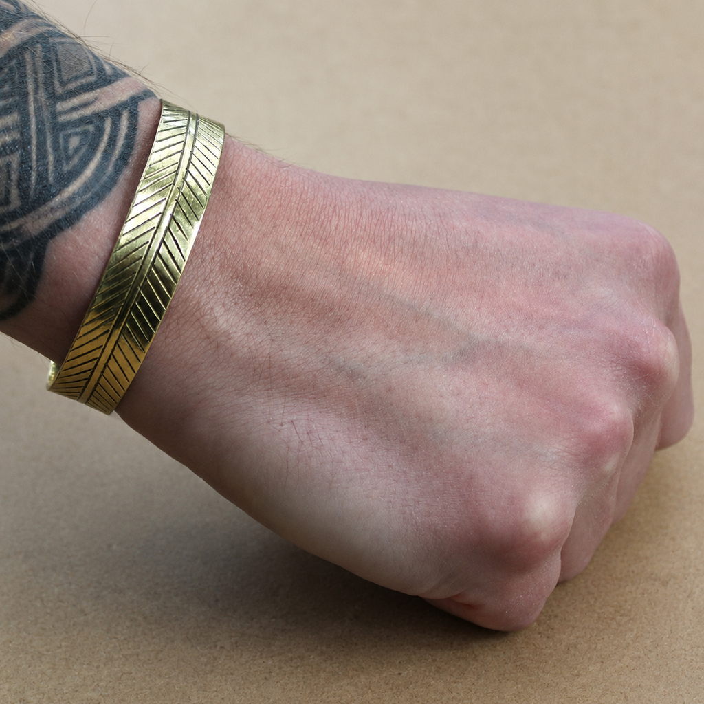 Brass Tibetan Bracelet - Wide Tribal Leaf