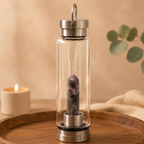 Relaxing Amethyst Crystal Infused Glass Water Bottle - Obelisk