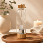 Cleansing Clear Quartz Crystal Infused Glass Water Bottle - Angel